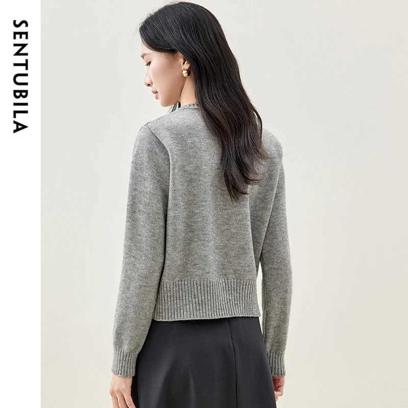 SENTUBILA Preppy Style Spliced Cardigan for Women Casual Chic Button O Neck Short Knitted Sweater 2025 Spring New W51E58709 X250724