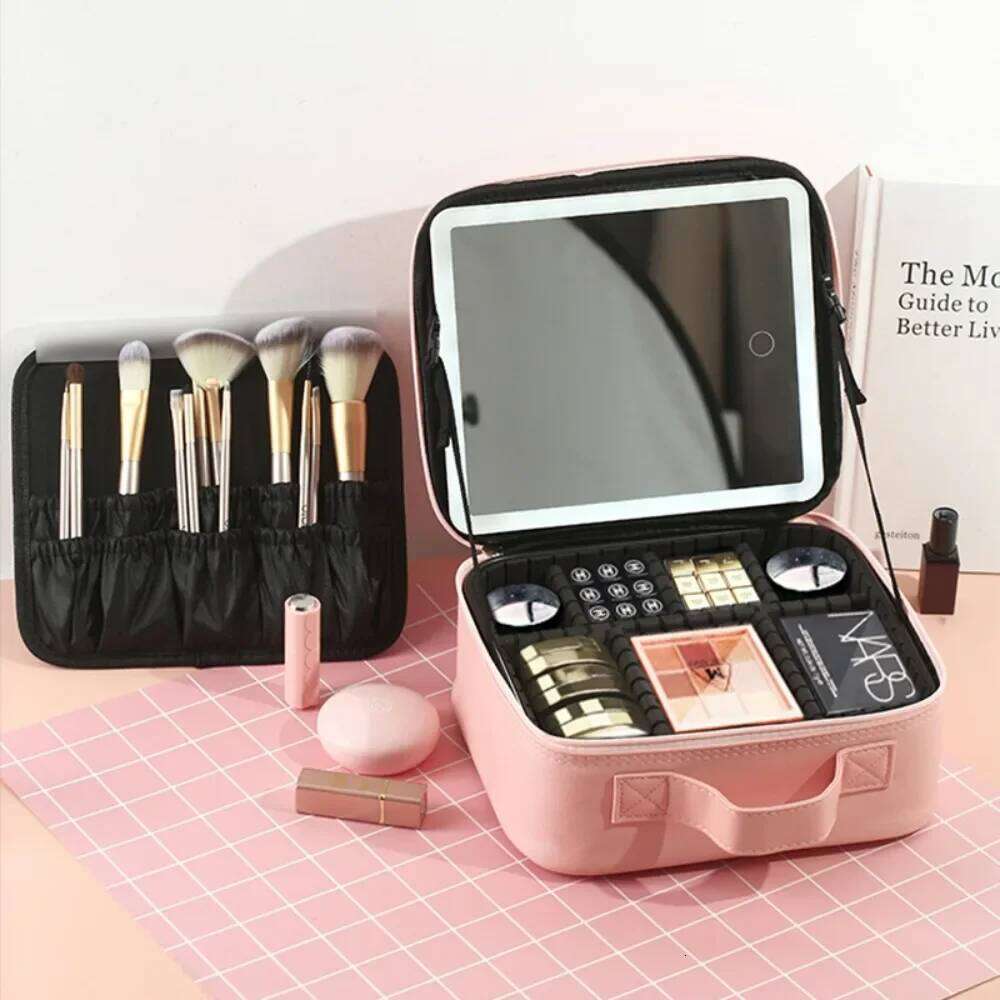 LED Lighted Travel Bag with Mirror Portable Waterproof Makeup Organizer Cosmetic Case Birthday Gift for Girls Women X250723