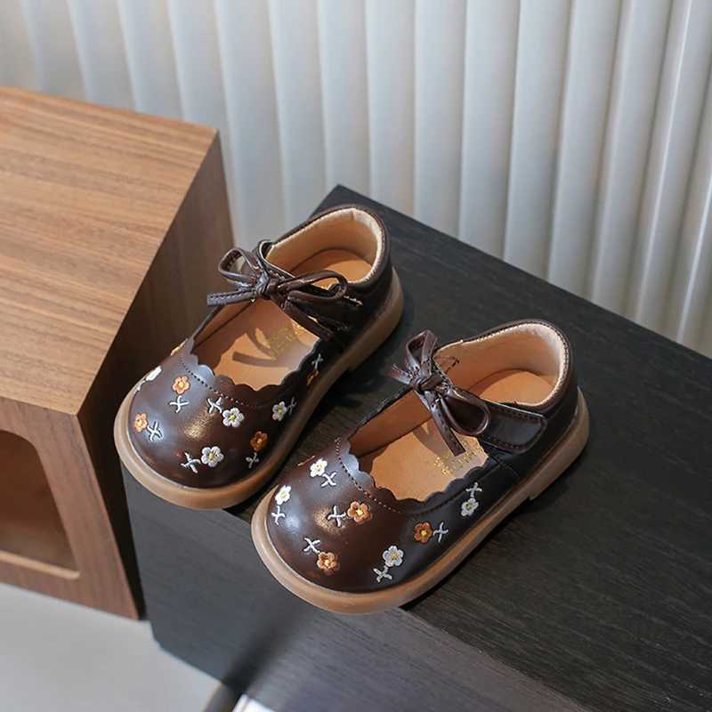 Toddler Girls Mary Janes Flower Vintage Ruffles Beige Brown Kids Leather Shoe Shallow All-match Spring Daily Children Shoe21-30 XJ250724