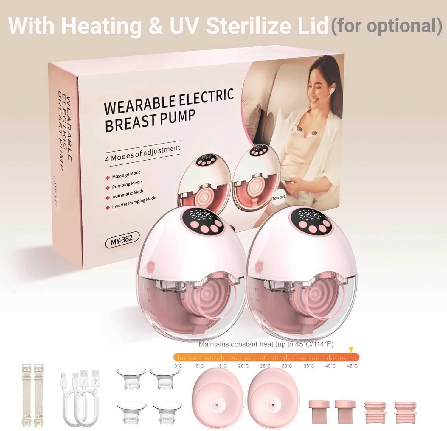 Electric Handsfree Breast Pump BPA Free With Heating UV Sterilization Optional Lid Wireless Upgrade Wearable Breastfeeding Pump X250724