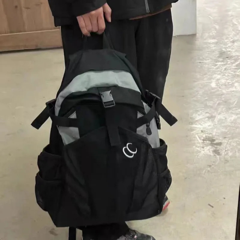 Patchwork Casual Simple Contrast Color Backpacks Vintage All Match Men Cargo Schoolbags High-capacity Women Grunge Y2k Rucksacks 250723
