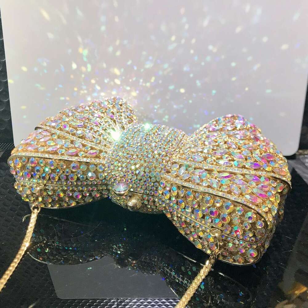Designer Luxury Evening Diamond Premium Bowknot Diamond-Studded Evening Banquet Dress Rhinestone Women's Bag New Bow Clutch