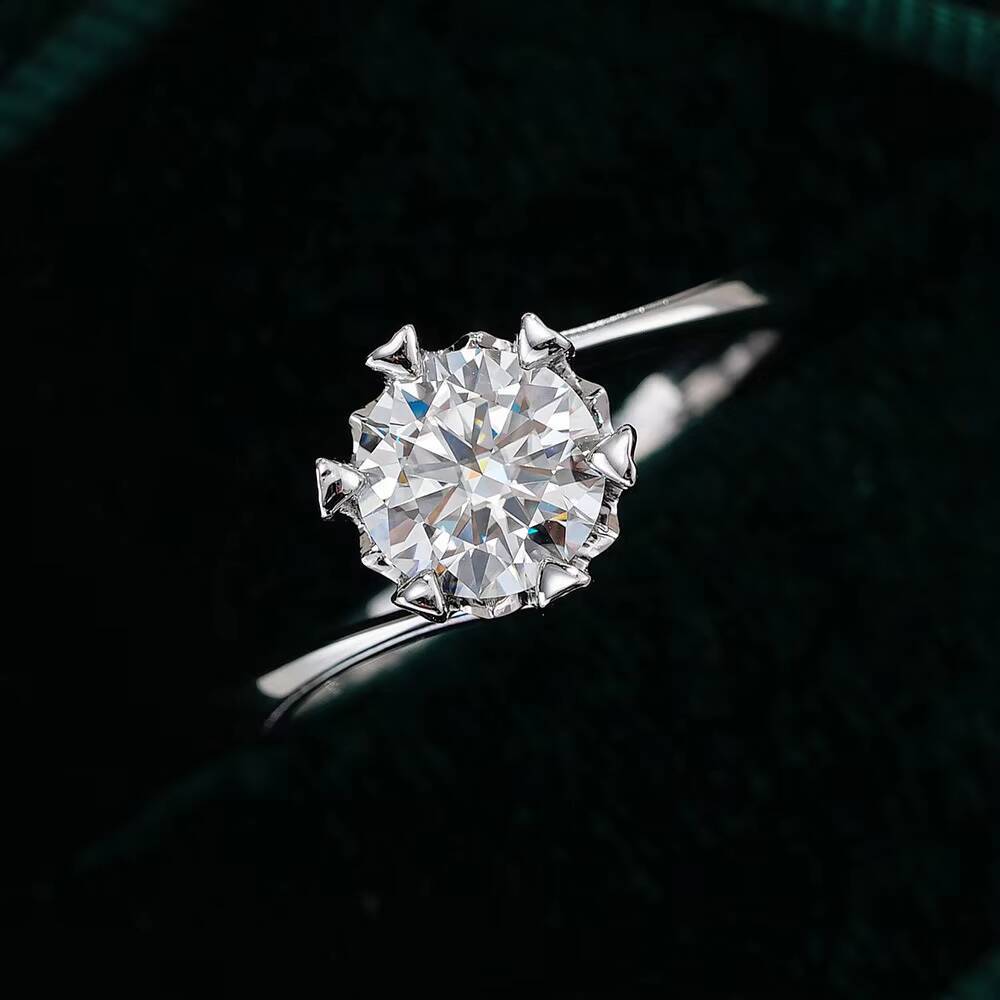 VANFI D VVS Moissanite Ring 925 Sterling Silver Rhodium-Plated Elegant Petal Claw Twist Band Design Daily Wear Engagement Ring