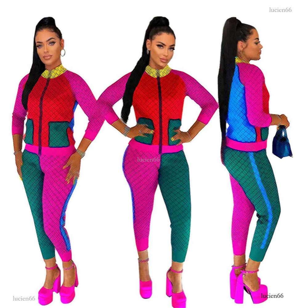 Fashion Women Tracksuits Two Pieces Sets Slim Stitching Pullover Long Sleeve Pants Autumn Winter Sweaters Suit Casual Sportwear Outfits Ladies Clothin