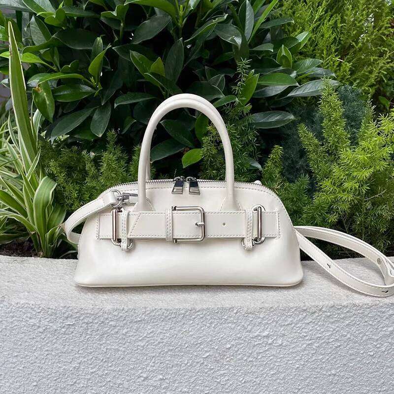 Brand Women's Genuine Leather New Belt Buckle Half Moon High Quality Casual Crossbody Bag Handbag