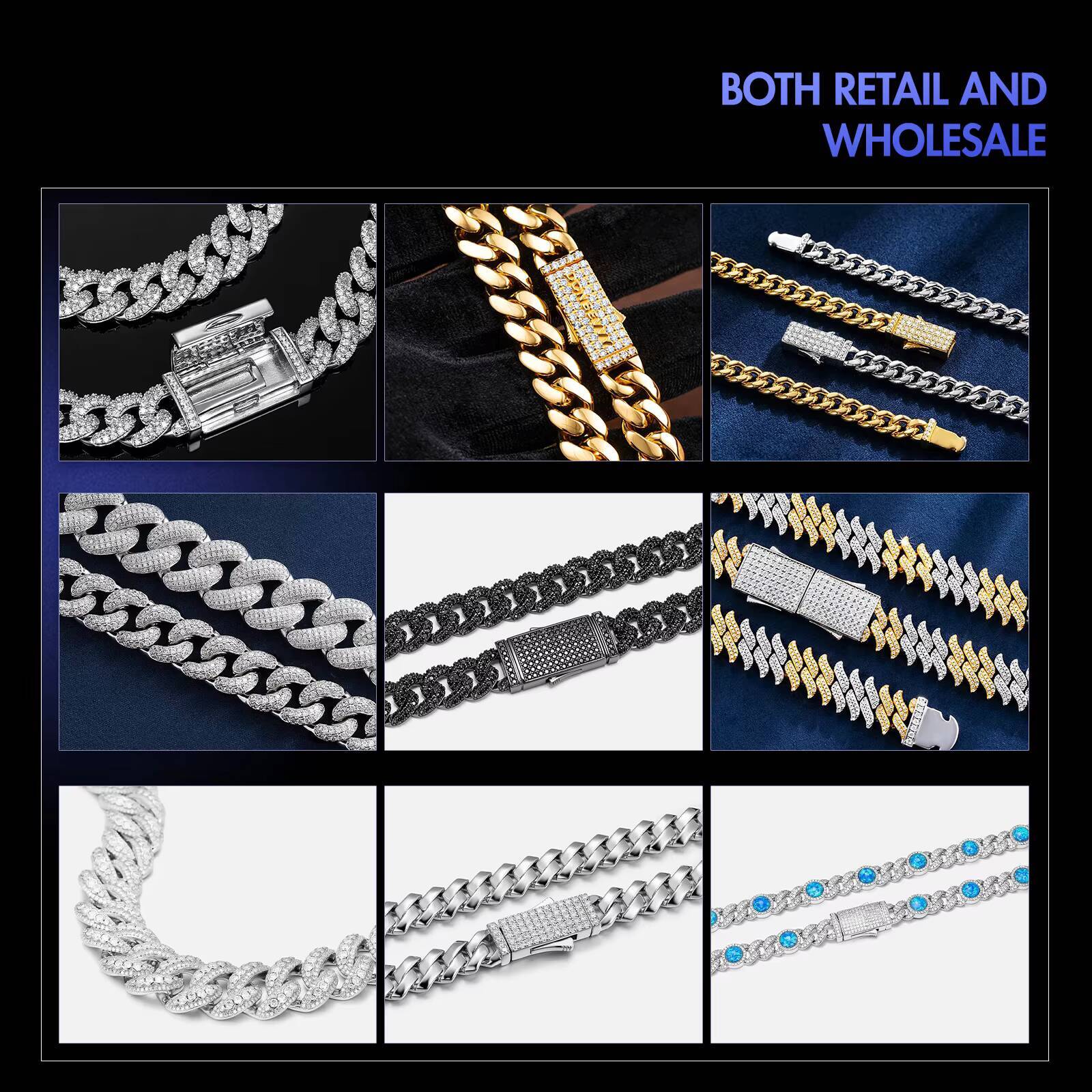 Custom Factory 20mm Four Rows Moissanite Cuban Link Necklace Hiphop Style for Men Women Passes Diamond Test for Men Women