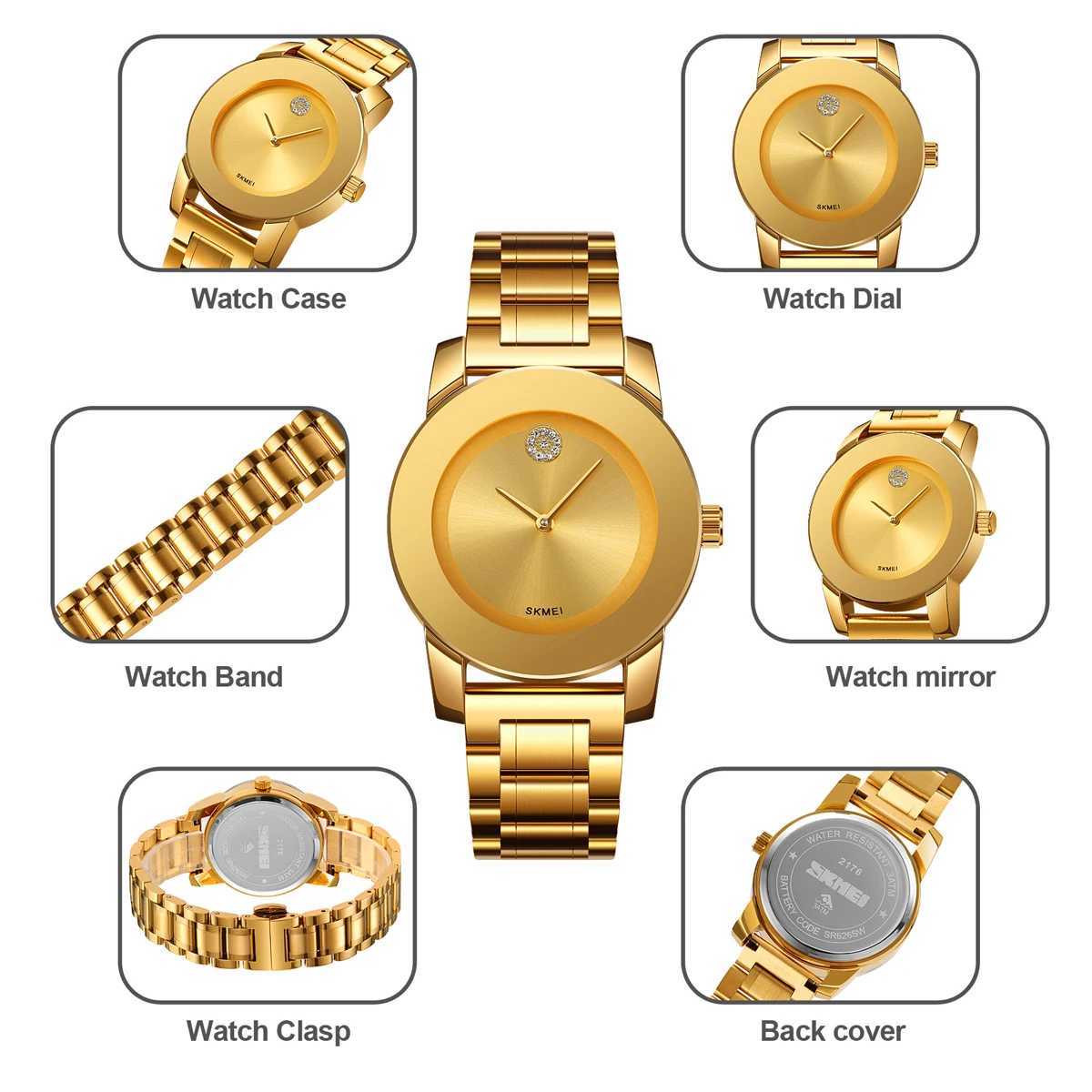 Skmei Unisex Quartz Waterproof Bracelet Watches Luxury Stainless Steel Strap Simple Style Analog Display Fashion Wristwatch W250724