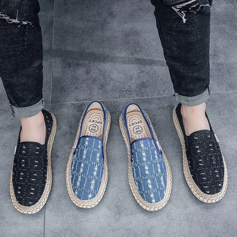 Male Moccasin Breathable Casual Canvas Shoes Hemp Insole Fisherman Shoes Slip on Loafers Mens Espadrille Summer Flats Shoe 250716