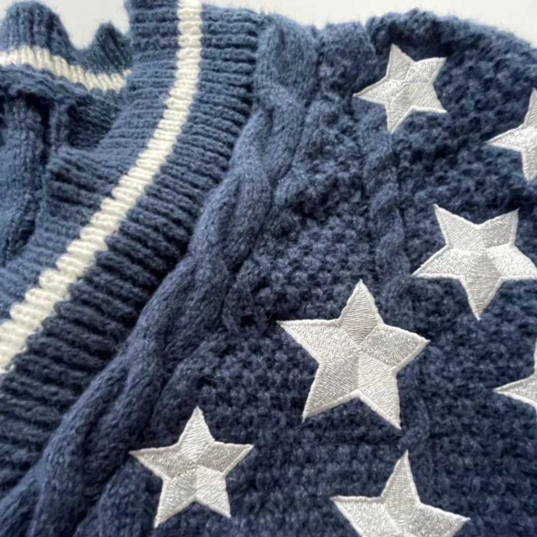 Women Midnights Dark Blue Stars Cardigans Autumn Female V-neck Knitted Maple Leaf Embroidery Beige Cardigan Khaki Sweater X250724