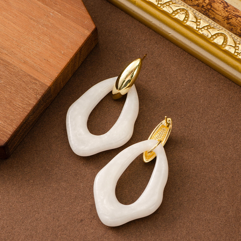 Fashionable Elegant Irregular Geometric Resin Earrings for Women, Stylish and High-End Sier Needle Ear Jewelry