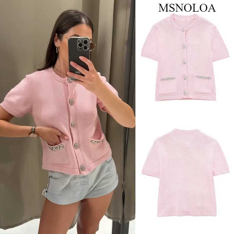 100% Women Spring Summer Casual Knitted Cardigan Single Breasted O-Neck Pockets Cardigan Half Sleeve Women Sweaters X250724