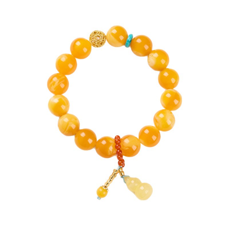 New Chinese Style Chinese themed Beeswax Bracelet Retro Unisex Single strand Handicraft with Chicken Fat Yellow Beeswax Gourd