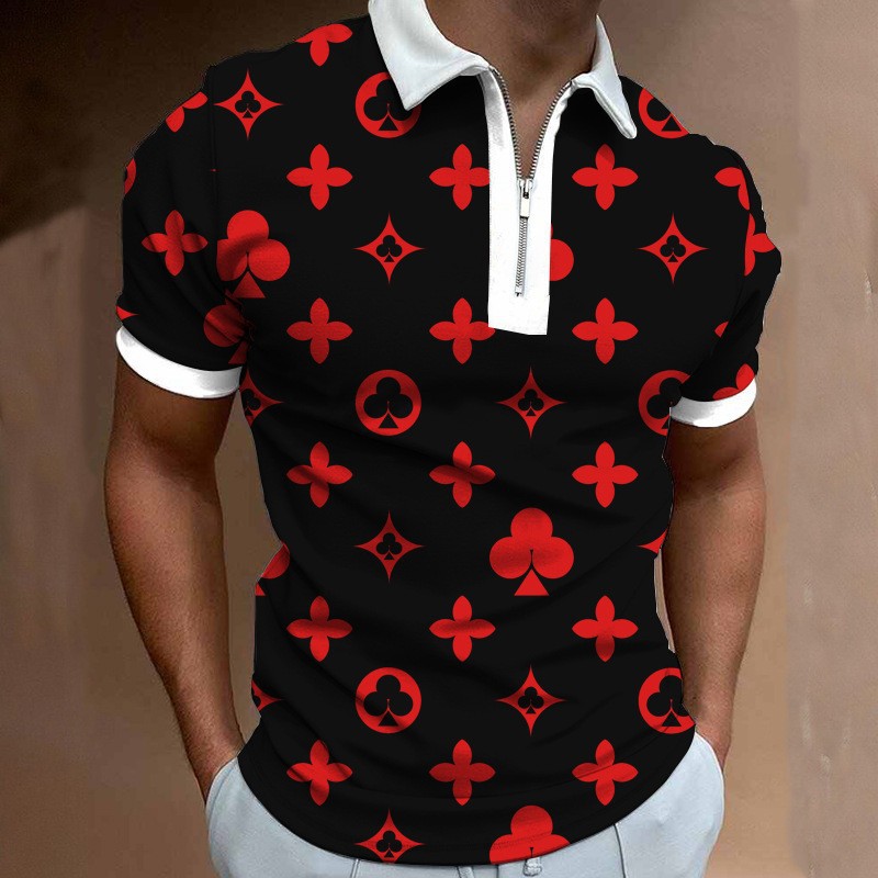 Spring and summer new men's lapel shirt 3D digital printing fashionable casual zipper short sleeved polo shirt with multiple colors