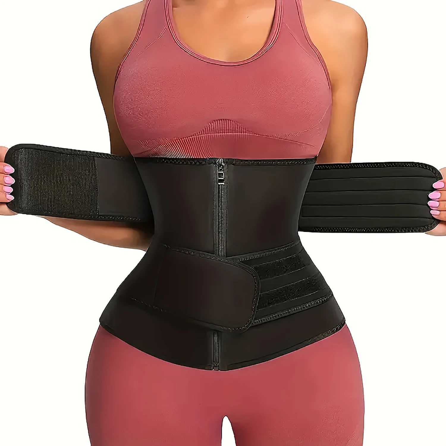 Womens Black Waist Fitness Abdominal Belt Sports and Fitness Body Shaping Device with Adjustable Shoulder Straps W250724