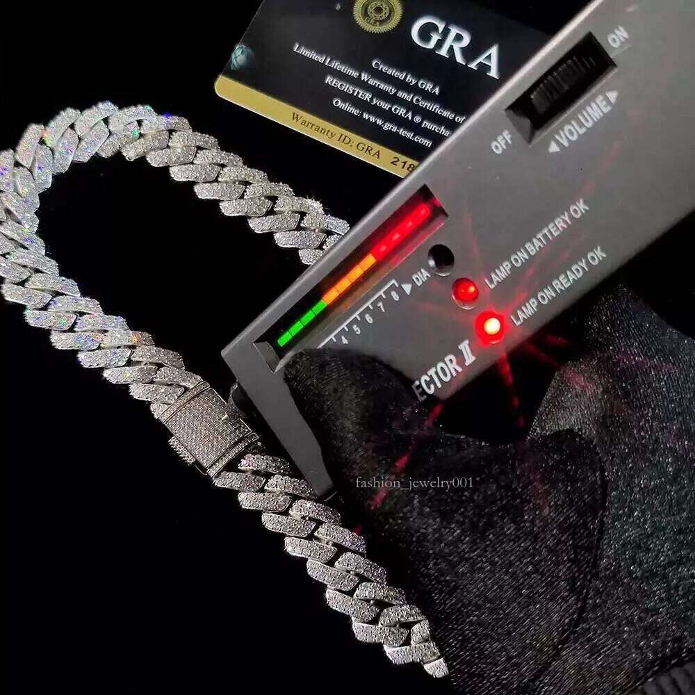 Pass Dia Miami Hip Hop Jewelry VVS Stone Shiny 3ROW Men Sterling Sier Necklace Moissanite Cuban Link Chain