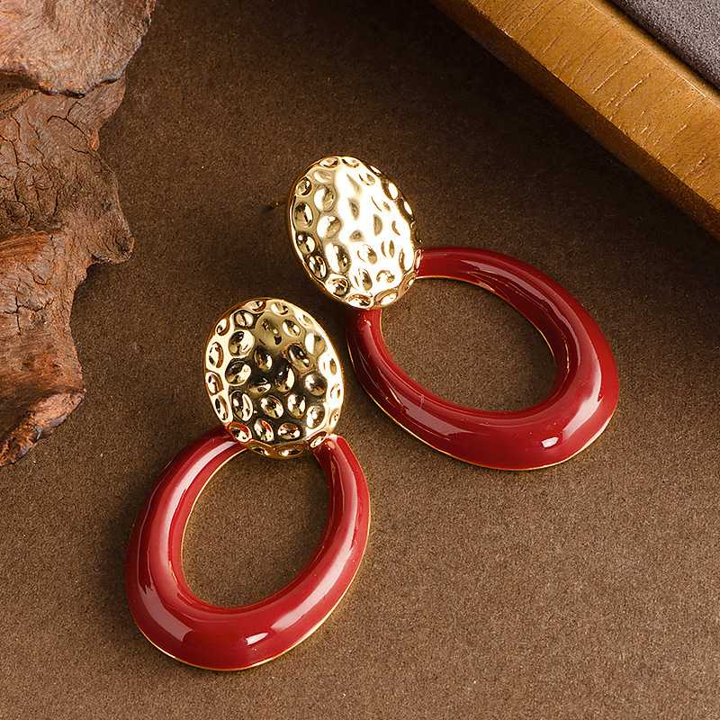 Enamel Geometric Large Hoop Earrings for Women Fashionable and Elegant Sier Needle Ear Jewelry