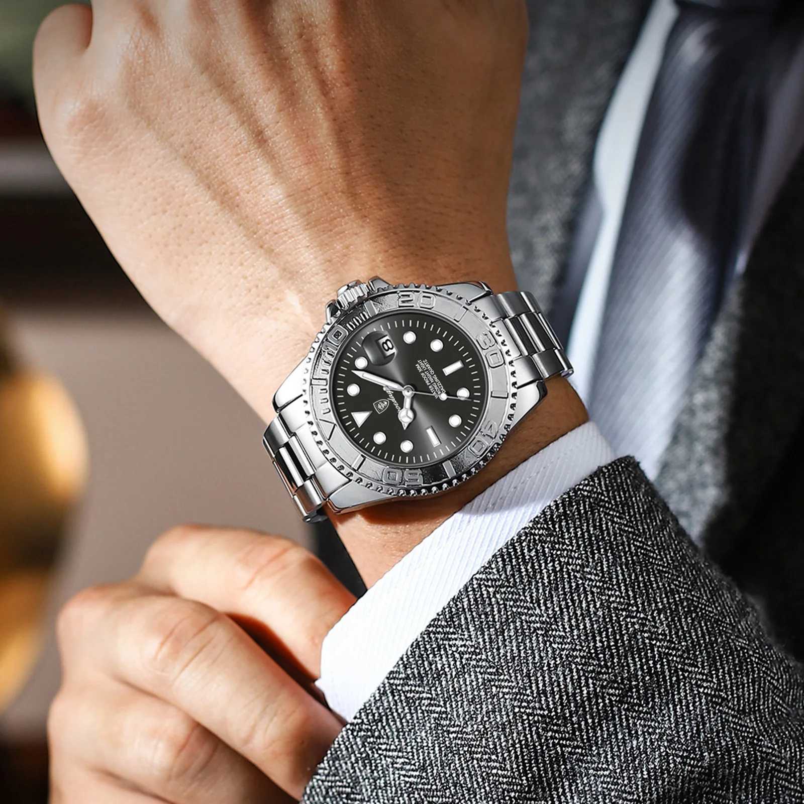 POEDAGAR Classic Trendy Mens Wristwatch Waterproof Luminous Date Mens Watch Stainless Steel Luxury Mens Quartz Watches + Gift Box W250724