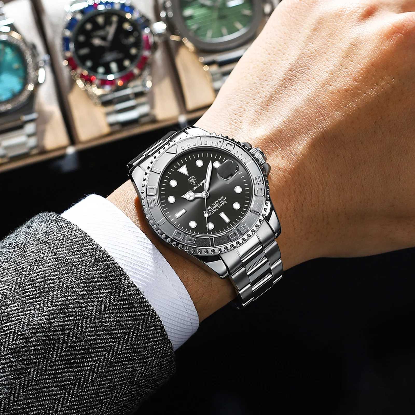 POEDAGAR Classic Trendy Mens Wristwatch Waterproof Luminous Date Mens Watch Stainless Steel Luxury Mens Quartz Watches + Gift Box W250724