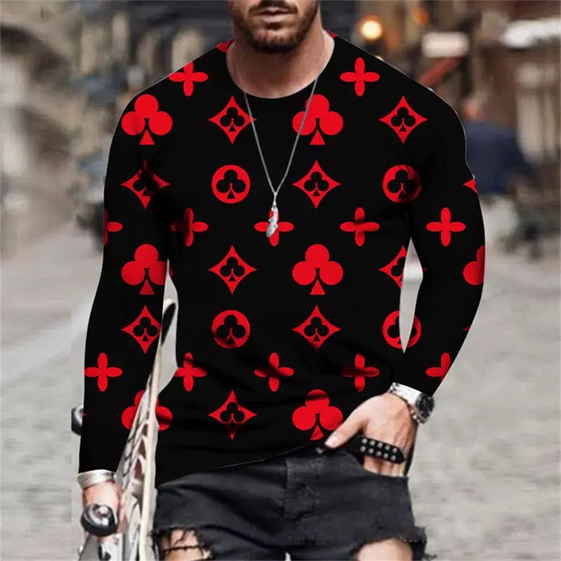 Trendy Mens Big Tall Long Sleeve Crew Neck T Shirt with Fashionable Printed Design for Urban Stylish Look