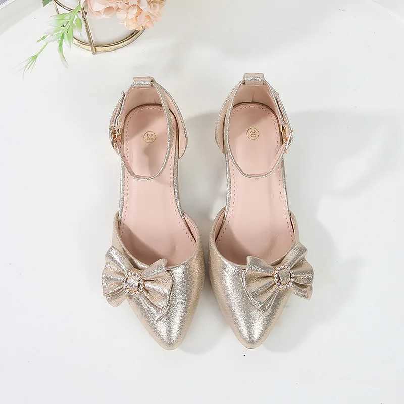Girls Leather Shoes Fashion Bow Children Crystal Shoes 2025 Summer New High Heels Kids Performance Dance Shoes XJ250724