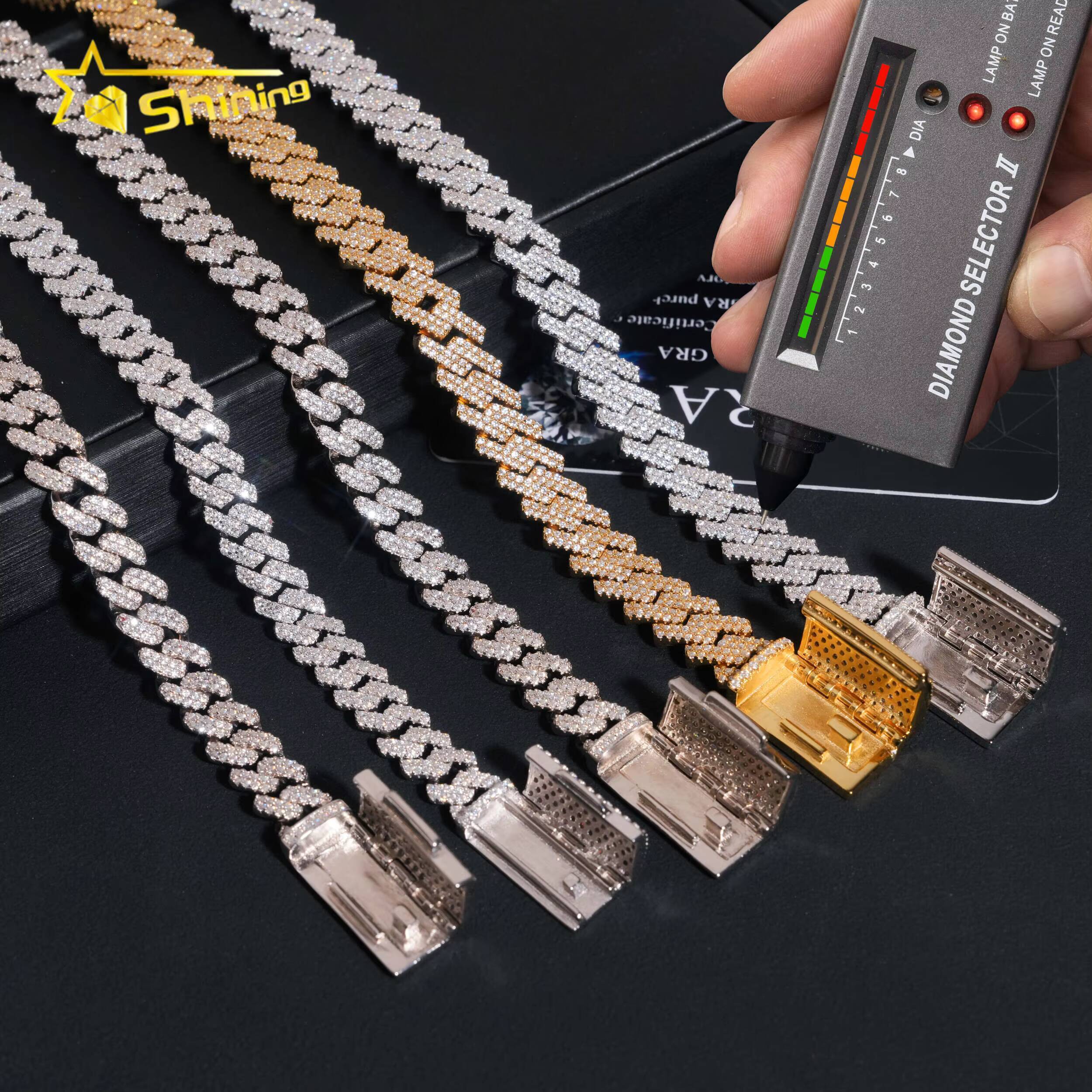 Hot Sale VVS Iced Out Moissanite Pass Diamond Test 925 Silver Gold Hip Hop Cuban Link Chain Necklace Fine Jewelry for Men