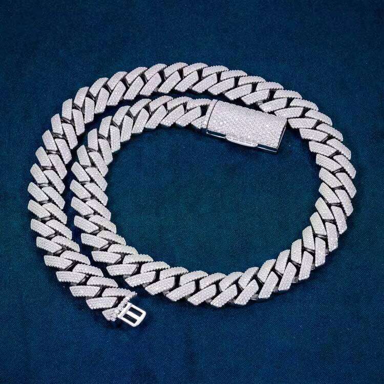 20mm Iced High-Quality Pure Sier 4-Row Silicon Stone Cuban Chain