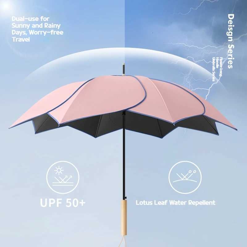 Flower Long Handled Rain and Sunshine Dual-Use Umbrella UV Protection Sun Protection Sunshade Umbrella Vinyl Umbrella R250724