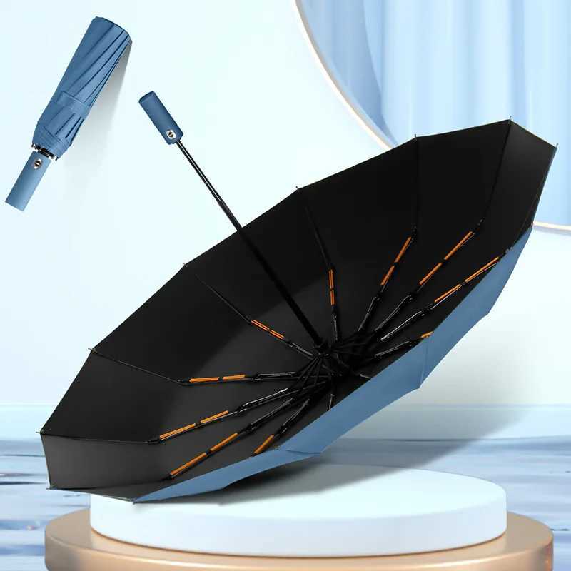 12 Bone Black Glue Fully Automatic Umbrella With Thick And Durable Keel Three Fold Umbrella UV Resistant Folding Umbrella. R250724