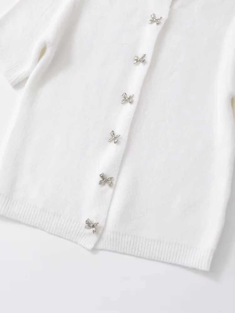 100% Cotton Knitted Cardigan Sweater with Buttons Round Neck Short Sleeve Female Outerwear Chic Tops Fashion X250724