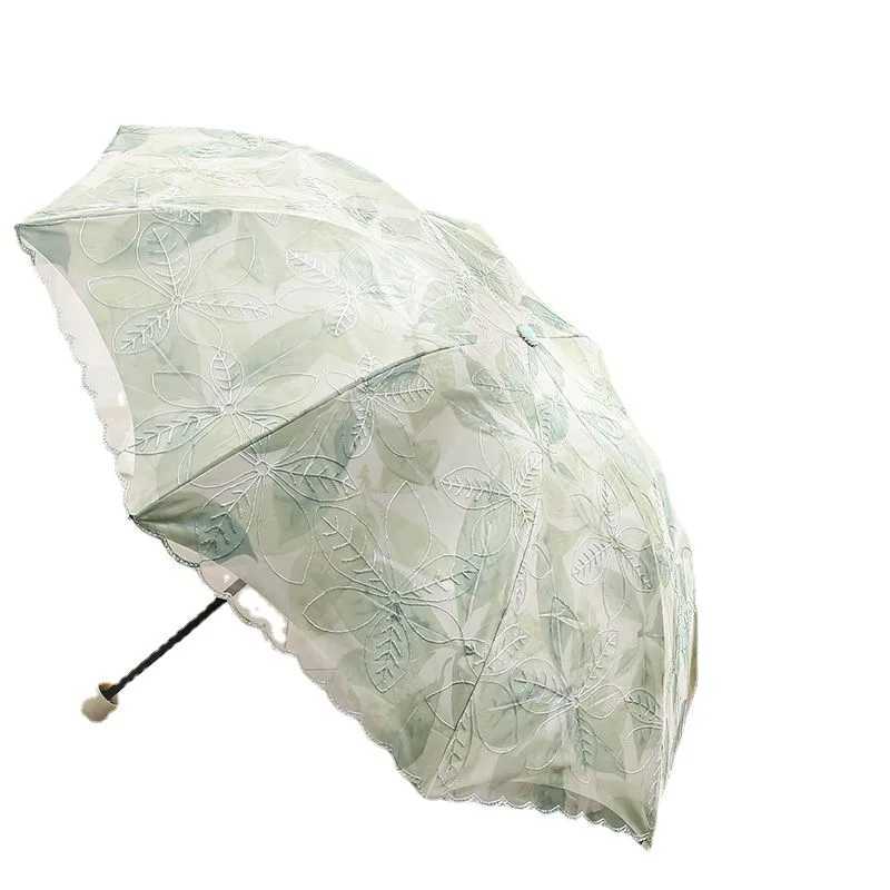 Fashion Double-layer Lace Floral Embroidery Folding Umbrella Summer Outdoor Mini Sunscreen UV Protection Foldable Sunny Umbrella R250724