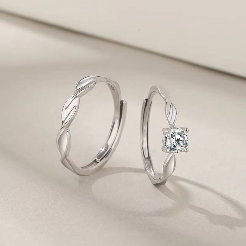 925 Sterling Silver Adjustable Couple Rings Moissanite Promise Knot Mobius Design Wedding Jewelry Gift for Lovers