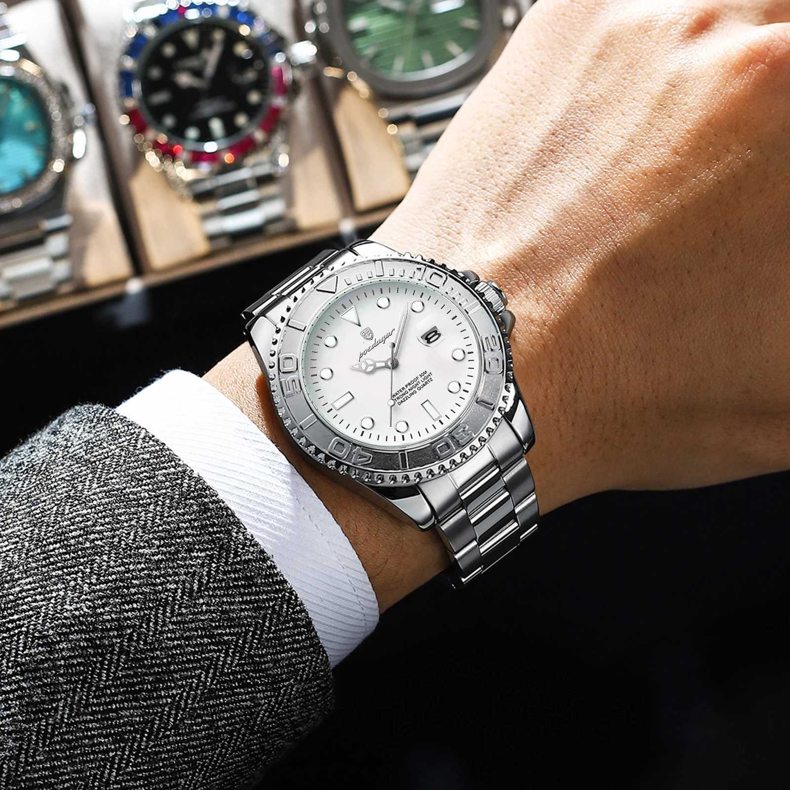 POEDAGAR Luxury Military Men Watch Waterproof Luminous Date Man Stainless Steel Watch High Quality Business Mens Quartz Watches W250724