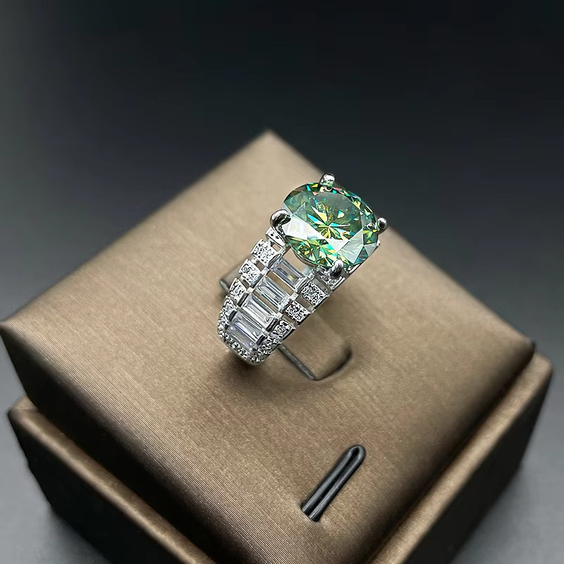 5 Ring S925 Sterling Silver Wedding Ring Green Ring Band 250724