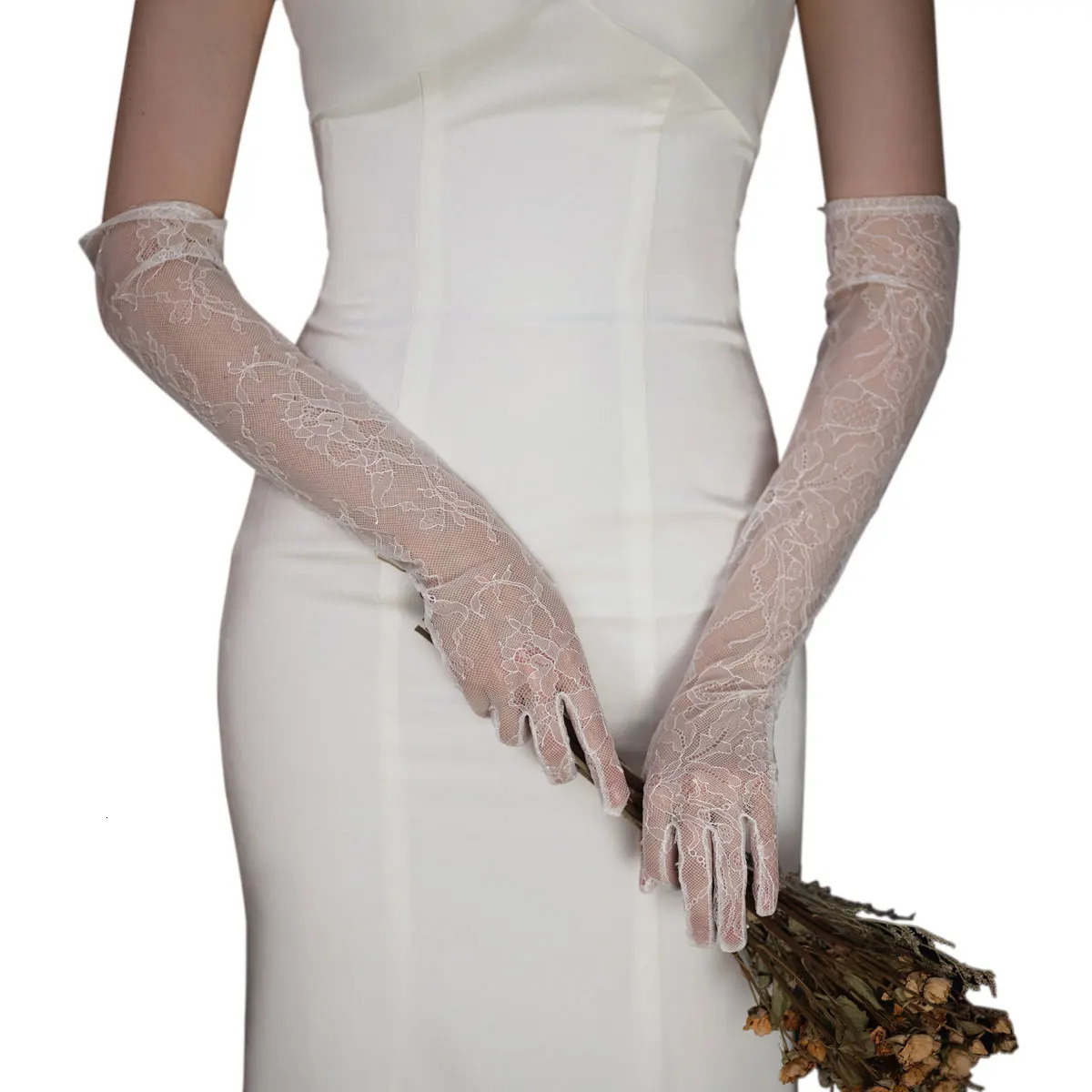 WG098 Elegant Wedding Bridal Gloves Lace Long White Brides Bridesmaid Handschuh Women Pageant Perform Prom Gloves 250722