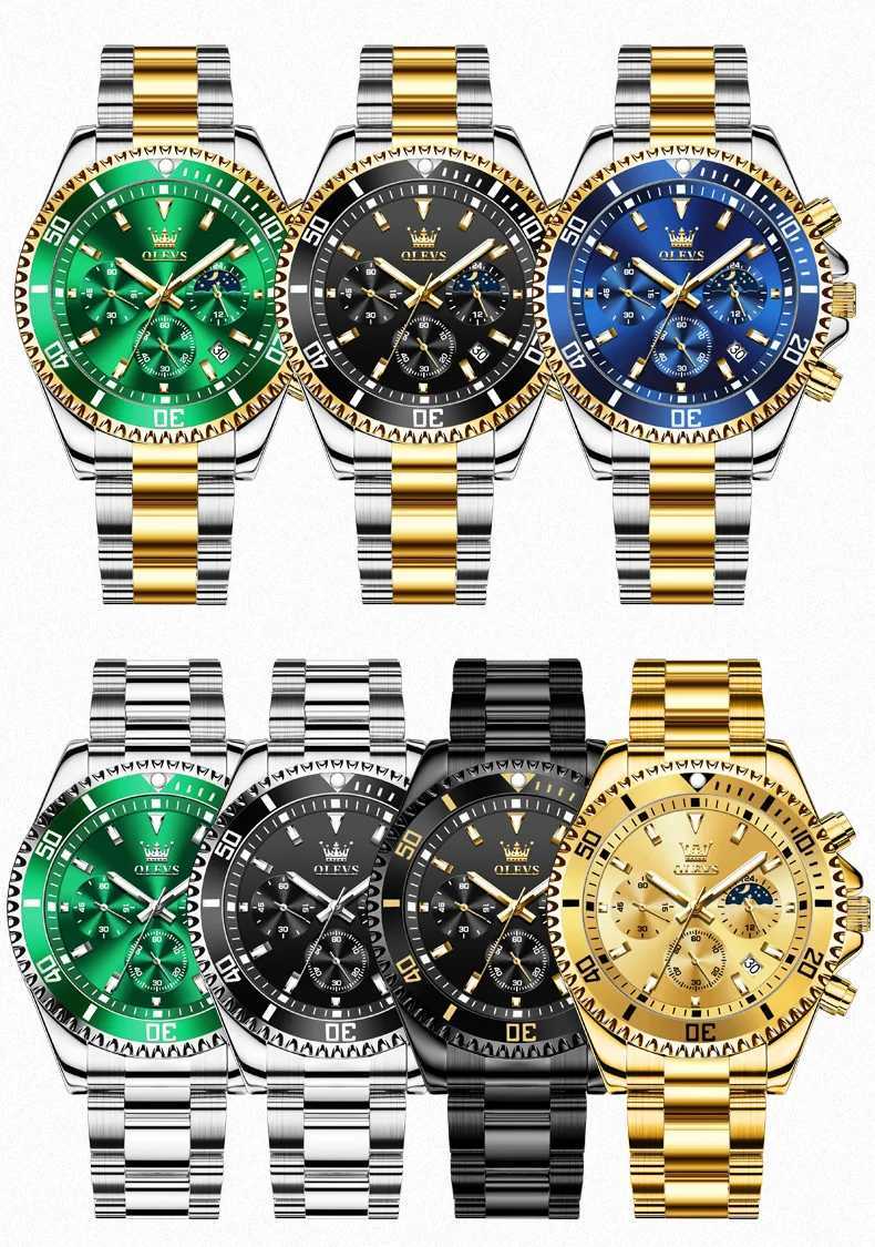 OLEVS Luxury Golden Watch for Men Fashion Waterproof Male Wristwatch Original Top Brand Moon Phase Quartz Mens Watches High-end W250724