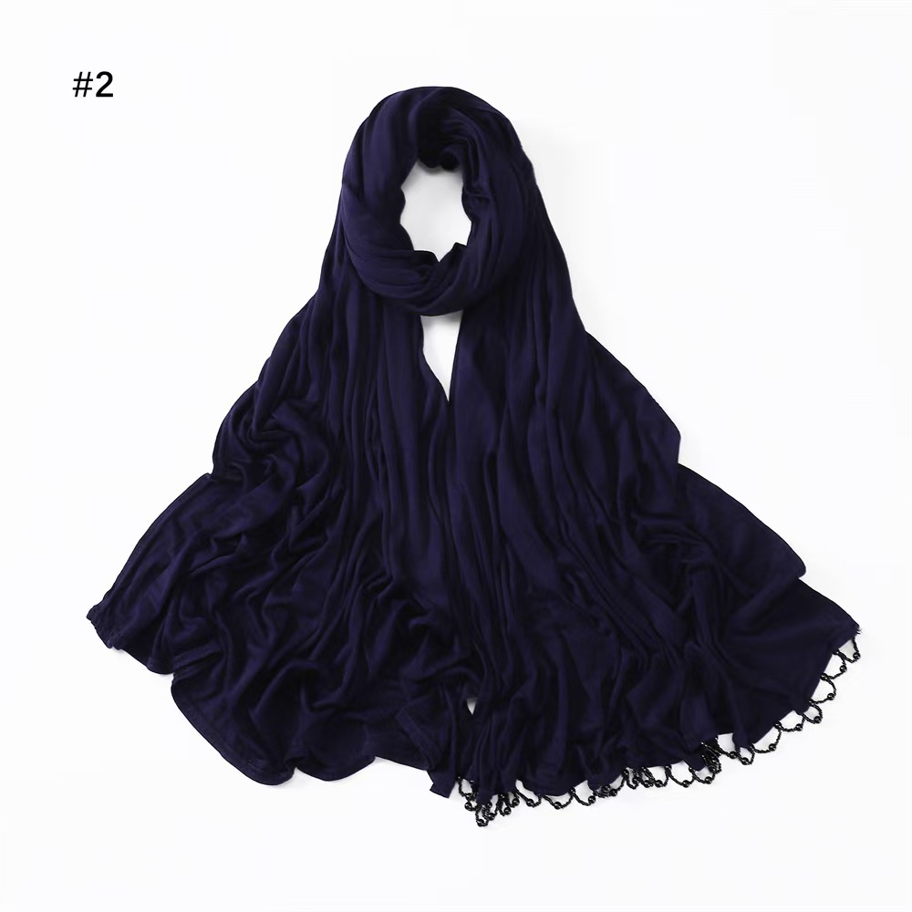 T1293 new pure color skin-friendly elastic handmade hanging beads ladies headscarf monochrome mercerized cotton versatile scarf