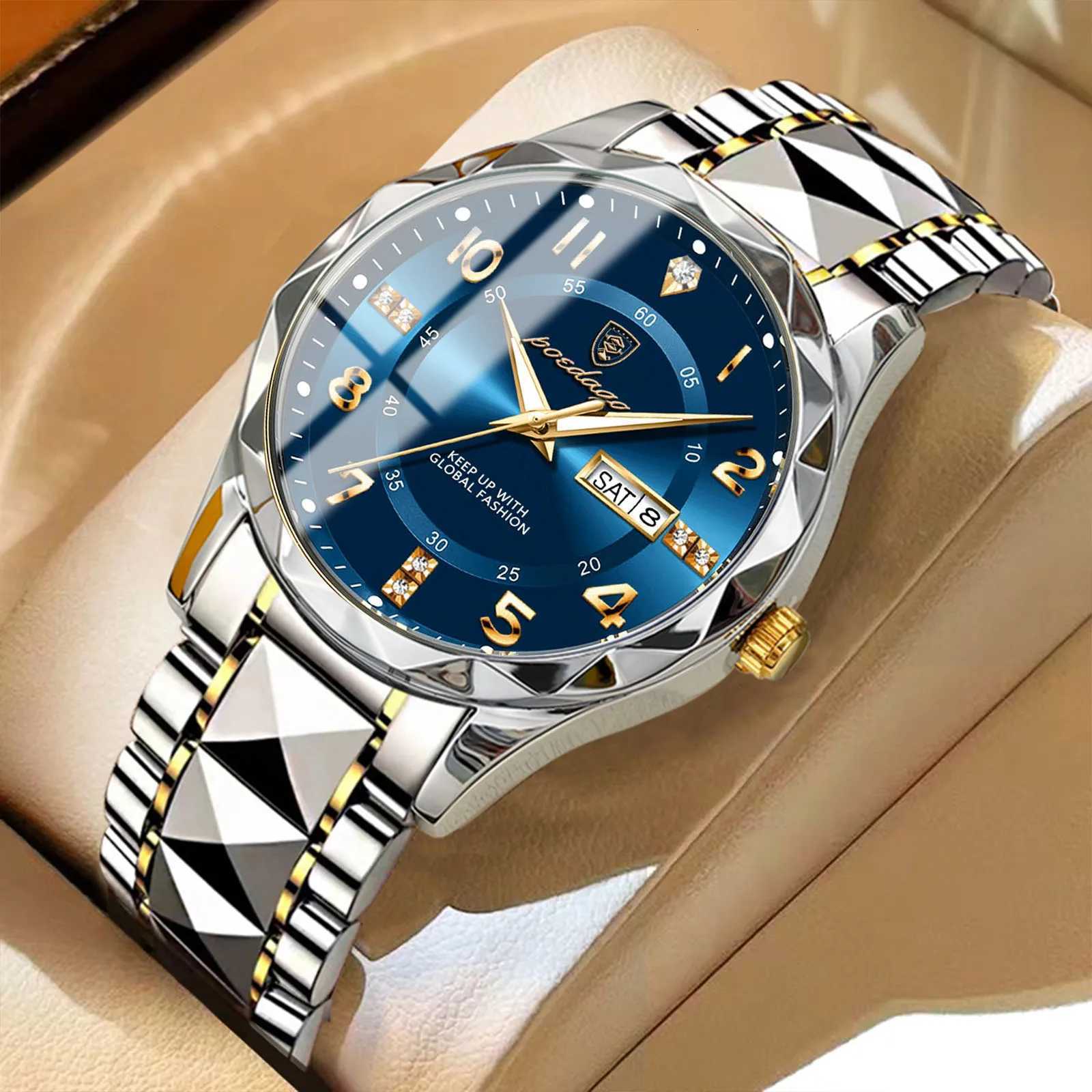 POEDAGAR Luxury Fashion Men Quartz Watch Waterproof Date Week Luminous Wristwatch Stainless Steel Mens Watches Sport Male Watch W250724