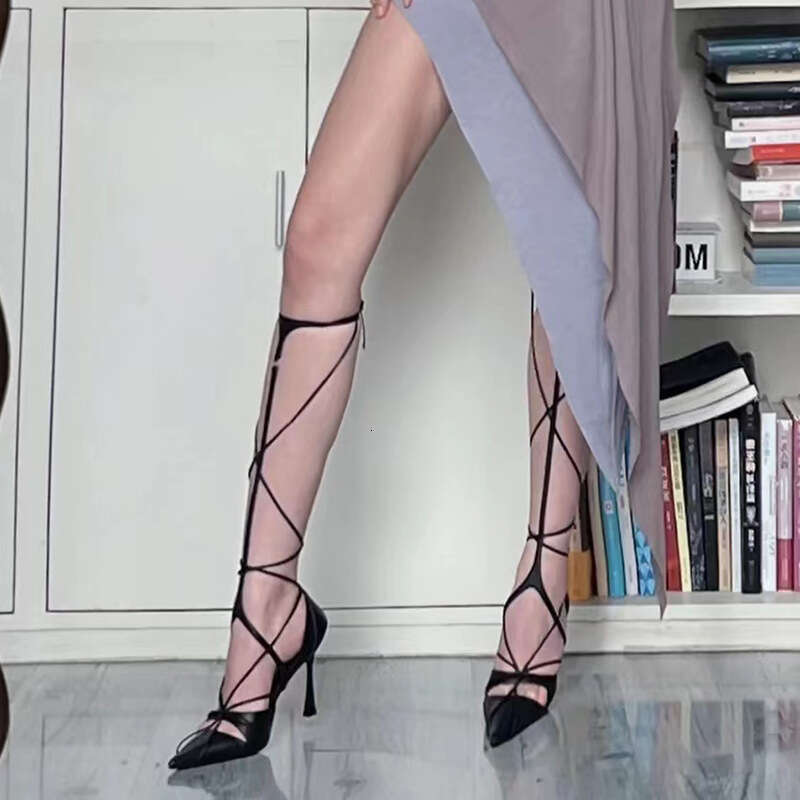 Heel Sandals Sandals Shoes Women Heels Summer New Pointed Toe Chunky Heel Sexy Sandals Cross Strap Roman Versatile Buckle High Heels For Wo