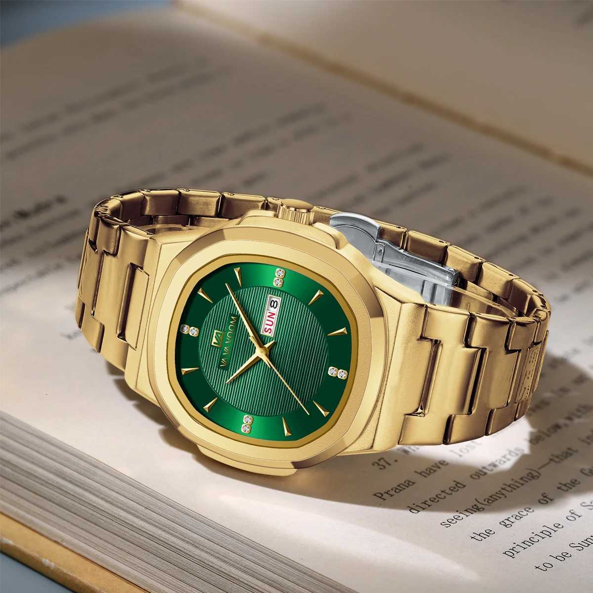 VA VOOM Brand Men Rhinestone Watches Gold Luxury Stainless Steel 3Bar Waterproof Quartz Movement 41mm Business Watch for Men W250724