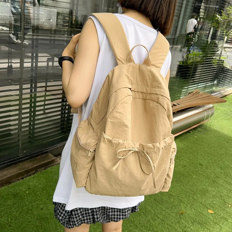 Simple and Versatile Drawstring Bow Large Capacity Backpack with Personalized Embroidered Name Nylon Backpack Gift 250723