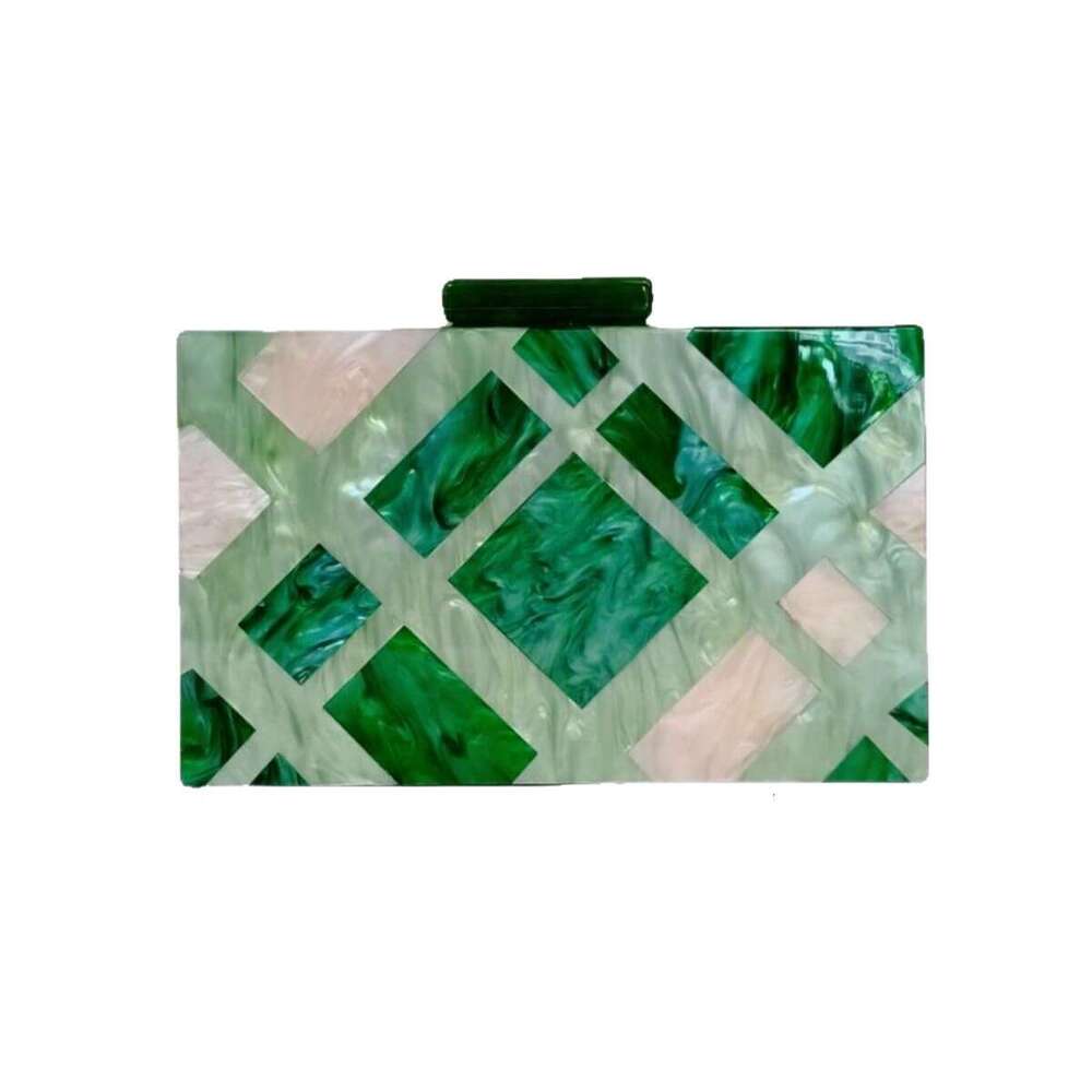 Designer Luxury Evening Diamond Green Plaid Acrylic Women's Clutch Dress Makeup Crossbody Chain Evening Bag Elegant