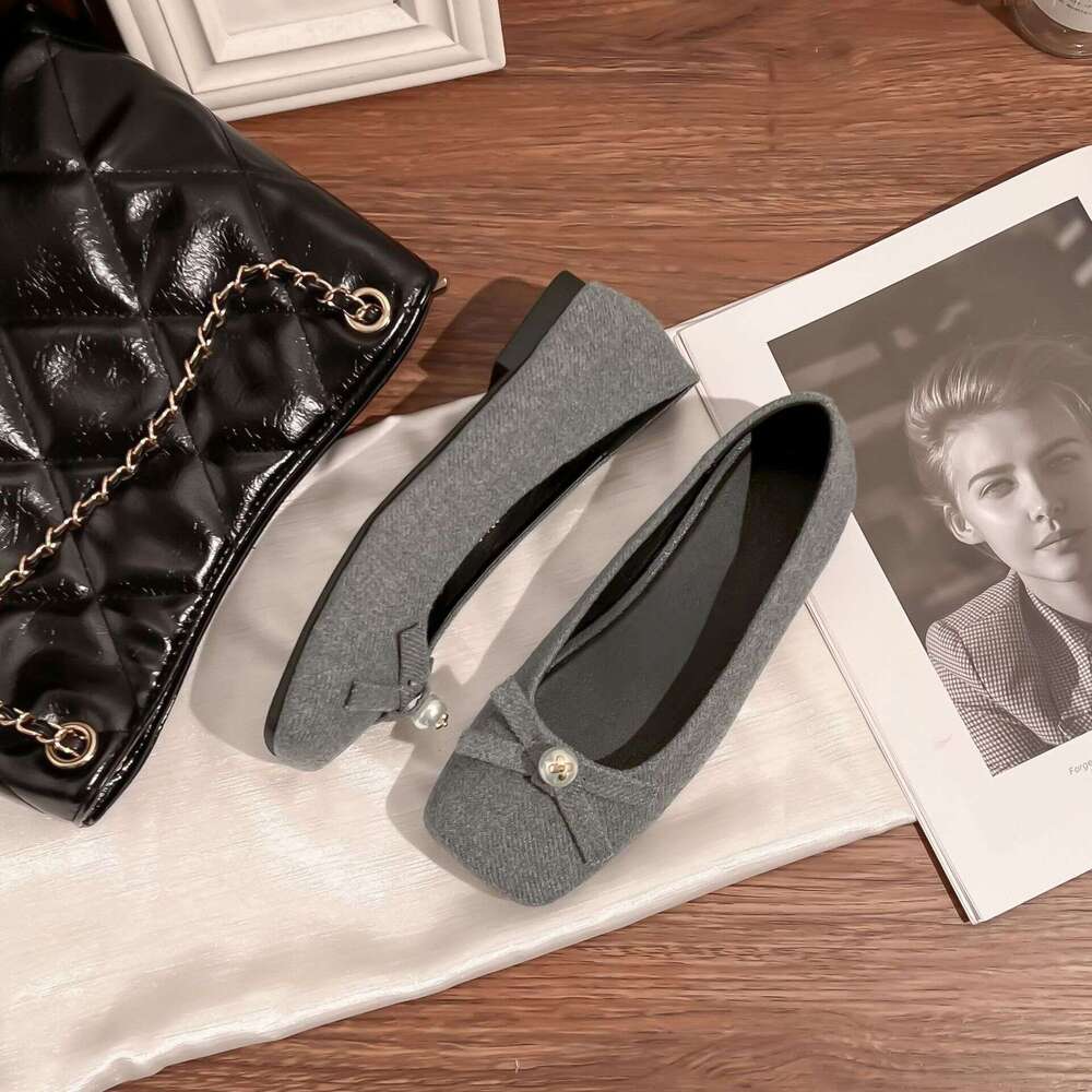 Grape Shallow Mouth Single for Women Fashion Bow Comfortable Soft Sole Mom Versatile Artistic Style Plain Women's Shoes