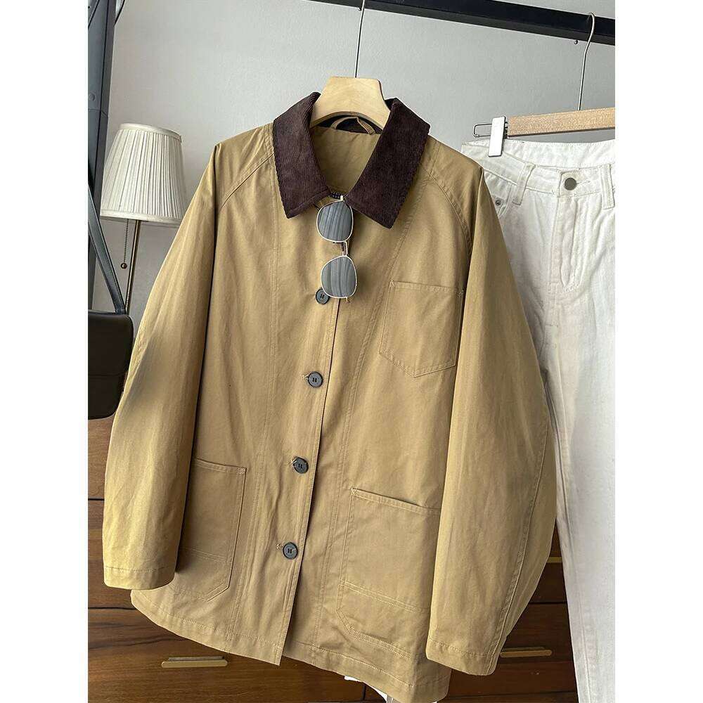 100% Cotton Autumn Corduroy Collar Single Button Vintage Coat Fashion Women Jacket Femme Streetwear Tops Clothes