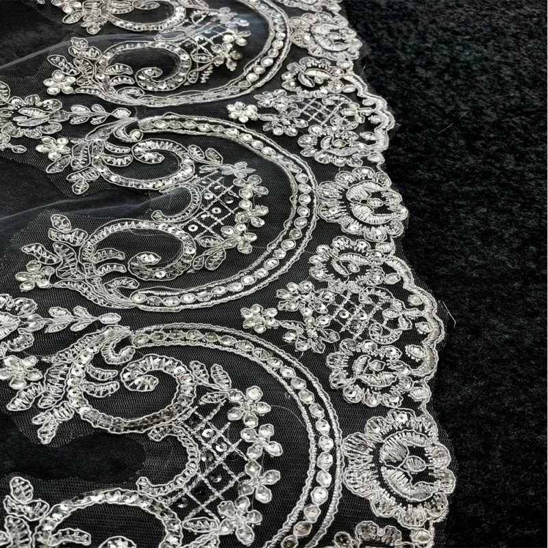 NEW Glitter Sequins Lace Wedding Veil 3 Meters Long White Ivory Bridal Headpiece Elegant Bride Accessory with Comb For Marriage Bride Women's Acc