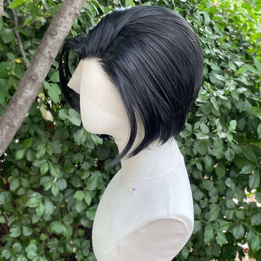 Black Short Bob Cut Synthetic Women Cosplay Wig Human Hair For Men Natural Hairline Glueless Lace Front Wigs