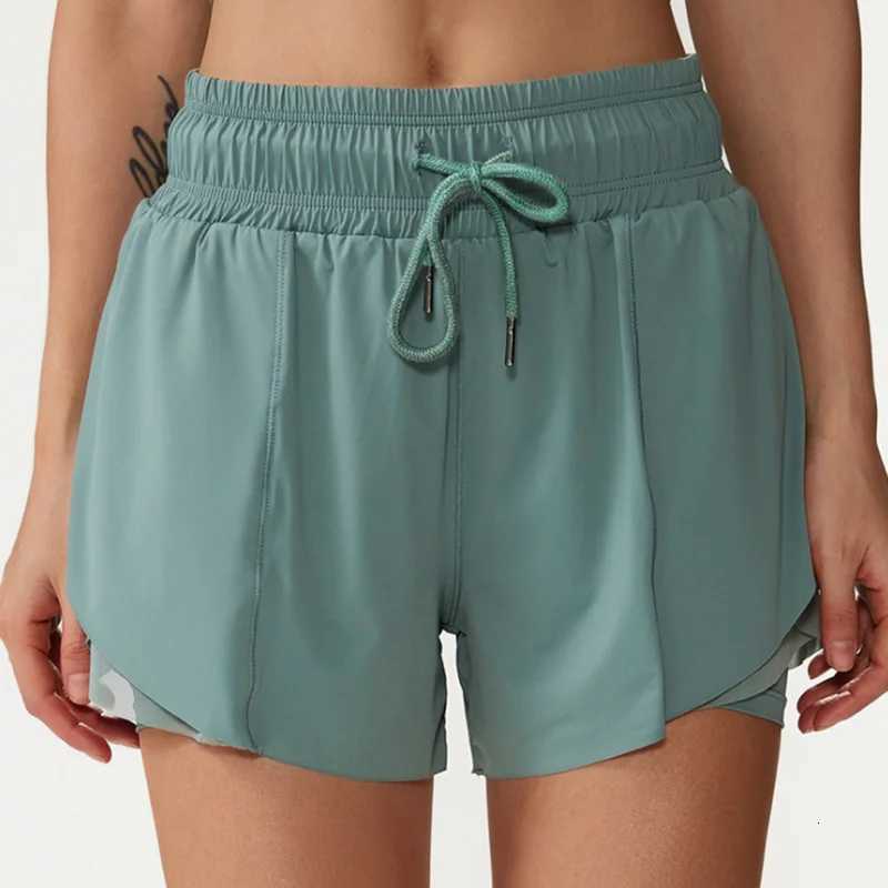 Fake Two Pieces Fitness Short Women Solid Color Nylon Breathable Quick-Drying Sport Running Shorts Female Yoga Gym Clothing XJ250724