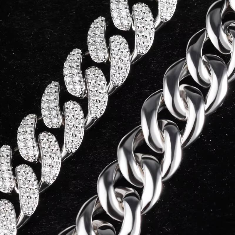Hip Hop Miami Cuban Link Bracelet 925 Sterling Silver VVS Moissanite 6mm-12mm Width Iced Jewelry Necklace for Rappers