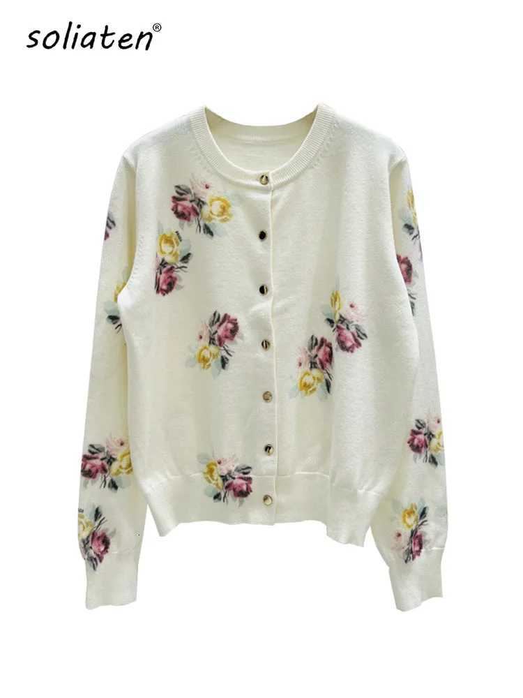 Print Flower Cardigan Women Long Sleeve Top Loose Chic Korean Sweater Spring Autumn Streetwear Knitted Female Cardigans C-318 X250724