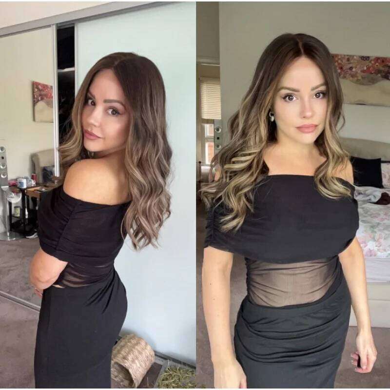 Root Loose Wavy 20 Inches Middle Part For Women Ombre Dark Brown Streak Layered Synthetic Lace Front Wig