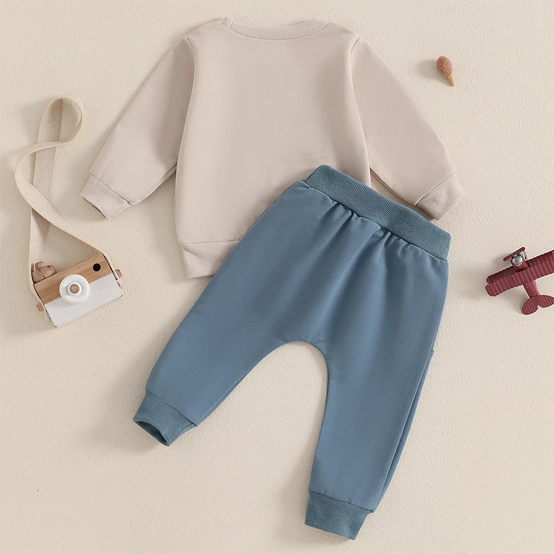 Citgeett Autumn Toddler Boy Outfits Embroidery Long Sleeve Sweatshirt Solid Pants Set Spring Fall Clothes 250724